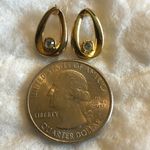 Vintage Gold Tone CZ Rhinestone Teardrop Hoop Pierced Earrings Photo 1