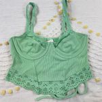 Colsie Corset Crop Top Green Ribbed Eyelet Lace Up Tie Back Adjustable Strap S Photo 0