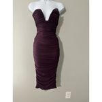 Oh Polly  Ruched V Plunge Sweetheart Strapless Bodycon Midi Dress Purple Size 0 Photo 1