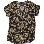 J.Crew Sheer Short Sleeve V-Neck Tie Front Accent Blouse Black & Patterned XS Photo 0