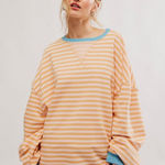 We The Free 🆕 | CLASSIC STRIPED OVERSIZED CREWNECK | LATTE COMBO | SZ: S Photo 0