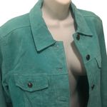 Denim & Company Aqua Leather Suede Jacket M Lined Pockets Full Button Up Fall Size M Photo 5