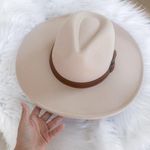 Beige fedora with brown faux leather buckle trim, brand new Tan Photo 1
