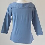 Rafaella  100% Cotton Blue Brooch Old Money Cowl 3/4 Sleeve Top Small Petite Photo 8