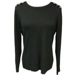 Women's Black Long Sleeve Knitted Pullover Sweater Gold Shoulder Button Size LP Photo 1