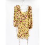 For Love & Lemons Beaumont Yellow Floral Silk Ruched Tie Mini Dress Size Medium Photo 2