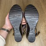 NAOT Women 39 EU 8.5 US Sandals Blue Tan Leather Strappy Wedge Adjustable Buckle Photo 7