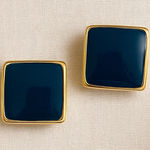 Vintage 80s M.Jent Gold & Navy Enamel Square Fashion Clip Photo 0