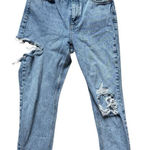 Topshop Womens  Distressed Light Rinse Destroyed Ripped Mom Jeans - Sz 30 Photo 0