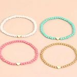 Colorful 4 Pcs Set Of Rice Beads Beaded Bracelet With Heart Design Bohemian Style Multiple Photo 2