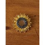 Large Vintage Style Crystal Sunflower Brooch Pin Gold Tone Enamel Rhinestone Photo 3