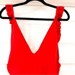 One Piece Swimsuit V neck Backless Solid Ruffle Strap Red sz Large Photo 4