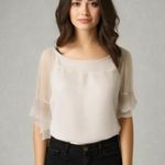 Off the Shoulder Eyelet 3/4 Sleeves Loose Fit Peasant Blouse White Size XL Photo 1