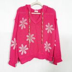 POL  Clothing Lucia Floral Daisy Loose Knit Hooded Sweater Boho Bohemian Coastal Photo 2