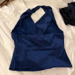 Silk Navy Cowl Neck Halter Top Blue Photo 2