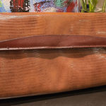 Brown Patent Leather “Snake Skin” Textured Clutch Photo 0