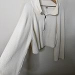 Free People  Off-White Greta Half Zip Cropped Sweater Womens Size L Photo 7