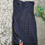 ZARA  Plaid Green/Blue Side Zippers Strapless Dress Photo 1