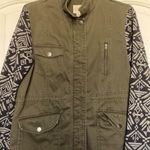 Sun & Shadow Army green mixed material zipper and snap jacket Photo 0