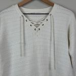Athleta Sunset Lace Up Sweater Womens XS White Knit V-Neck Pullover Normcore Photo 2
