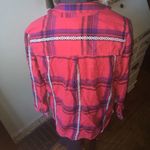 American Eagle  L pink plaid, ribbon trim shirt Photo 1