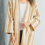 Eileen Fisher  Striped Organic Cotton Kimono Jacket Reed Yellow Small Medium S/M Photo 0
