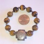 Tigers Eye Beads Boho Silver Tone Tribal Beaded Stretchy Bracelet Photo 6