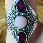 Natural Pink Opal Rhodolite Garnet Sterling Silver Ring Size 5.75 Photo 0