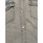 SheIn Light Blue Denim Button Up Shirt Snap Pearl Buttons Tab Sleeves Sz Small Photo 3