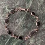 VTG onyx And Sterling Silver Filigree Tennis Link Bracelet 7” Black Photo 2