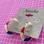 Natasha twist blue red white half circle loops earrings gold tone Photo 0