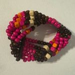 Vintage Y2K Womens Chunky Pink Brown Layered Beaded Cuff Bracelet Boho Western Photo 1