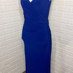 Ralph Lauren Lauren Evening Beaded Faux Wrap Draped Evening Gown, Blue, Size 8 Photo 0