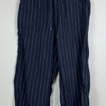 Athleta 100% Linen Pants Women 6 Navy Bali Stripe Wide Leg Drawstring Waist Crop Photo 0