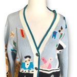 Vintage Noahs Ark Cardigan Sweater Linen Cotton Colorful Animal Print 90s Small Blue Photo 5