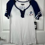 NFL  New England Patriots White Blue Lace Up Vneck Tshirt Photo 0