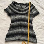 Mercer and Madison Black grey striped wool blend short sleeve cowl neck sweater Gray Size L Photo 4