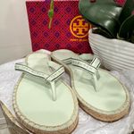 Tory Burch Ribbon Logo Thong Espadrille Sandal in Meadow Mist/Navy, Size 8 - NIB Photo 2