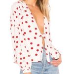 Lovers + Friends NEW  PRINTED LONG SLEEVE BLOUSE polka dot pink tie Photo 0