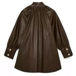 ZARA  Faux Leather Button Down Shirt Blouse TOP W/ BOW TIE Brown Size XS NEW Photo 3