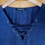 Relativity Navy suede lace up bell sleeve top Photo 2