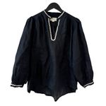 Trovata Birds of Paradise Women’s Small Bailey Linen Blouse Black Long Sleeve Photo 1
