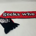 Geeks Who Drink Orange, Black, and Pink Graphic Knit Scarf Black Photo 4