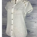 Uno Core Sheer Top Womens S Floral Lace Lattice Back Short Sleeves Collar White Photo 0