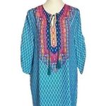 Urban Coco Blue Multicolor Ruche Sleeve Swim Coverup Dress with Tassels Medium Photo 0