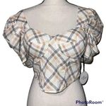 Milk & Honey MED crop top plaid padded top elastic back stretchy sweetheart neck Orange Photo 0