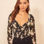 Reformation  Russet Top in Elizabeth Women's Large Black Floral‎ Smocked Dainty Photo 4