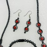 Magnetic Hematite Necklace Bracelet Earrings Set Red Poppy Jasper Photo 3
