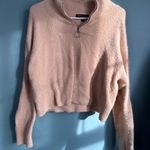 Kendall + Kylie Beige Fuzzy Crop Pullover Half Zip Sweater Photo 0