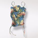 Urban Outfitters Tasmin Mesh Rouched Cropped Cami Size XS Blue Floral Photo 5